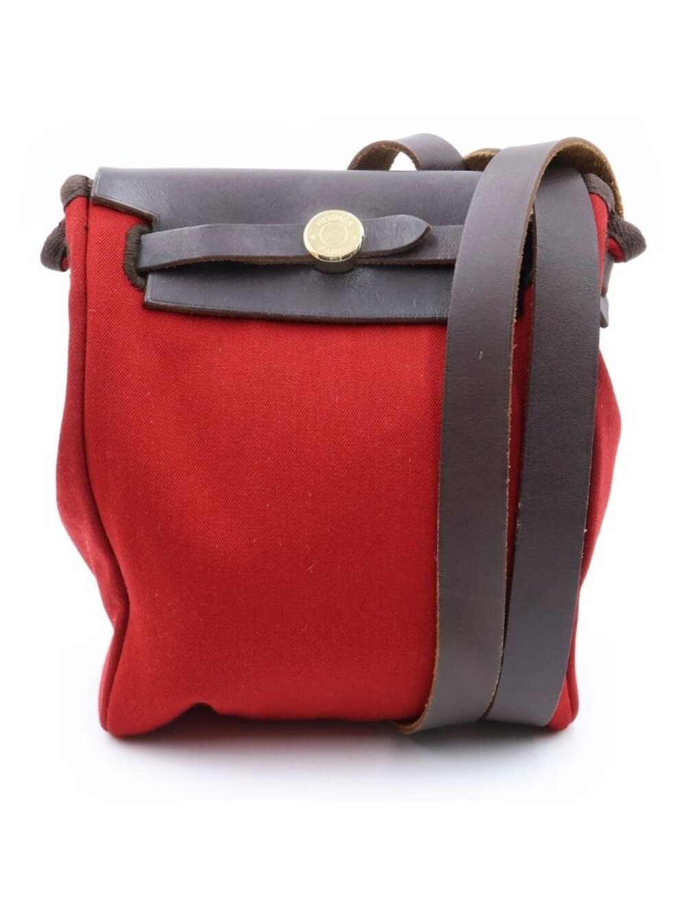 Hermes Herbag TPM Shoulder Bag Orange Red Brown Toile Officier Calfskin Silver